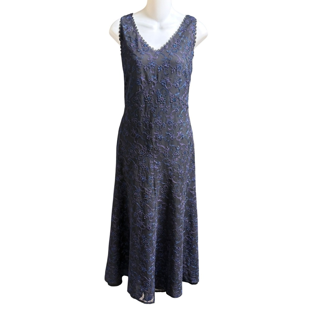 Laura Ashley Floral Embroidered Mesh Maxi Dress 10 Vintage Dark Romance Goth